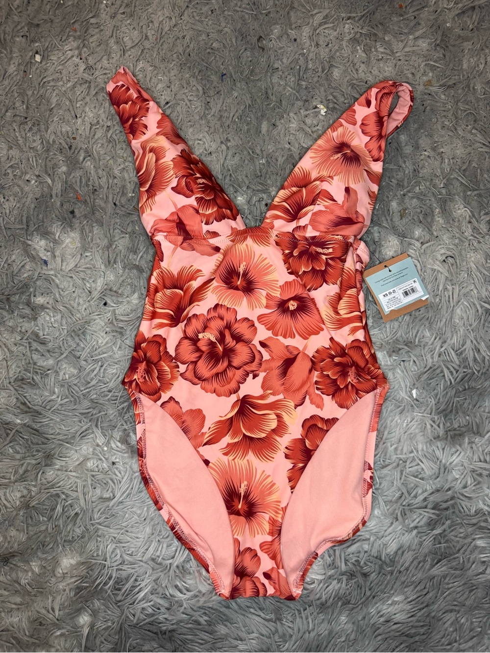 Shade & Shore Hibiscus Floral High Leg Full Seat Coverage Swimsuit - Size XS NWT